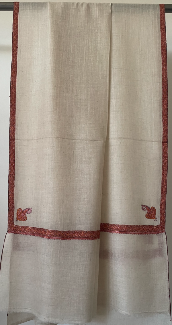 Border Sozni Embroidered White Shawl - Image 5